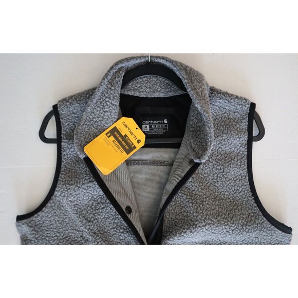 Carhartt OV4995 Women Sz M (8-10) Gray/Black Relaxed Fit Fleece Snap-Front Vest - Picture 5 of 13